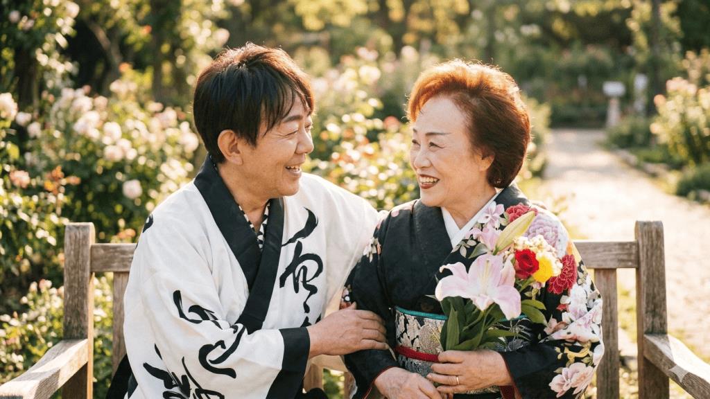 花邑一弥母と共に日差しの中で画像